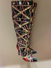 Dolce&Gabbana Cardinal Crystal Jacquard Knee High Boot In Multi - 5