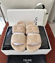 Celine Slides Triomphe In Shearling Beige - 1