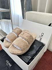 Celine Slides Triomphe In Shearling Beige - 5