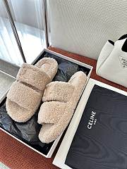 Celine Slides Triomphe In Shearling Beige - 2
