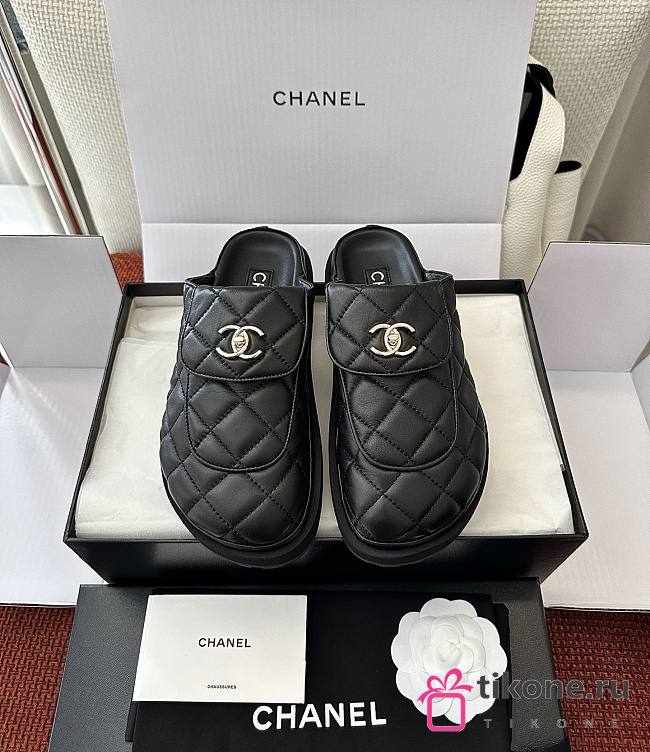 Chanel Black Quilted Leather CC Turnlock Platform Mules - 1