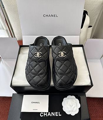 Chanel Black Quilted Leather CC Turnlock Platform Mules