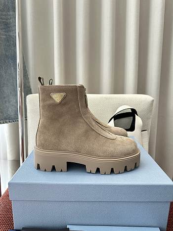 Prada Beige Brushed Suede Booties 50mm