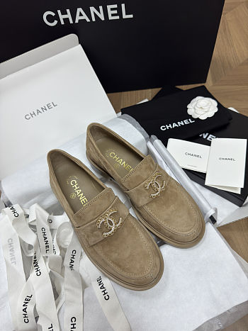 Chanel Moccasins Suede Kidskin Beige