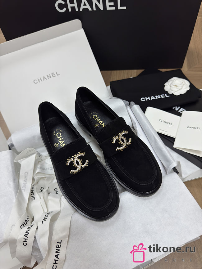 Chanel Moccasins Suede Kidskin Black - 1