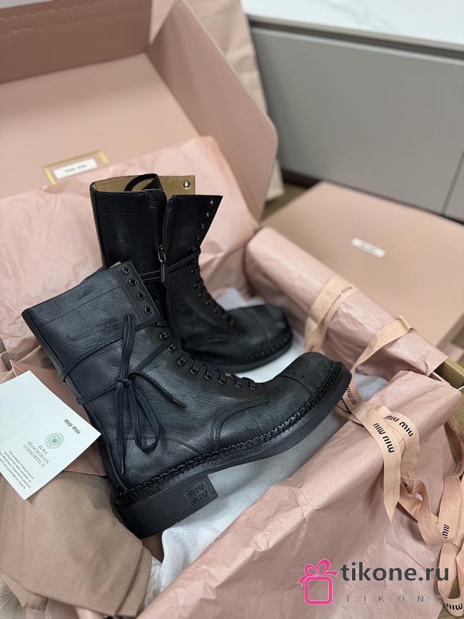 Miumiu Leather Laced Booties Black 35mm 5U316E - 1