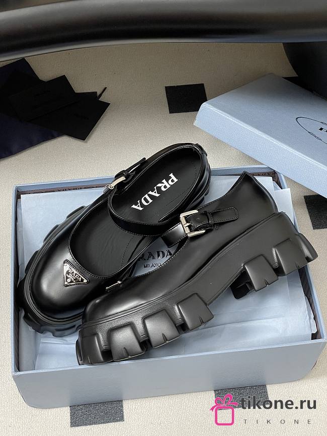 Prada Brushed Leather Monolith Mary Janes Black - 1