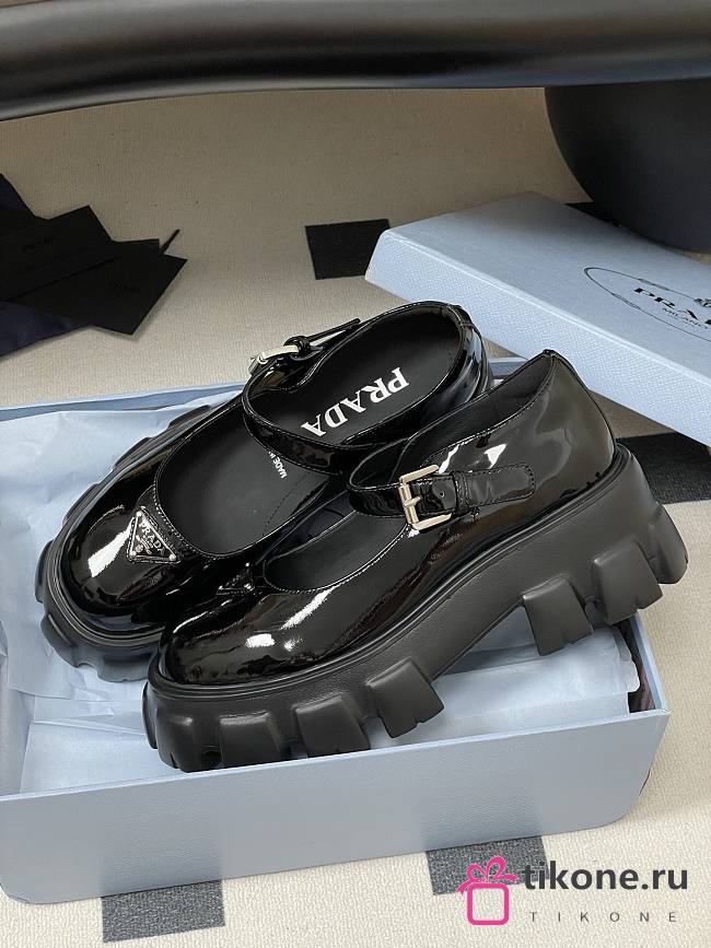 Prada Brushed Patent Leather Monolith Mary Janes Black - 1