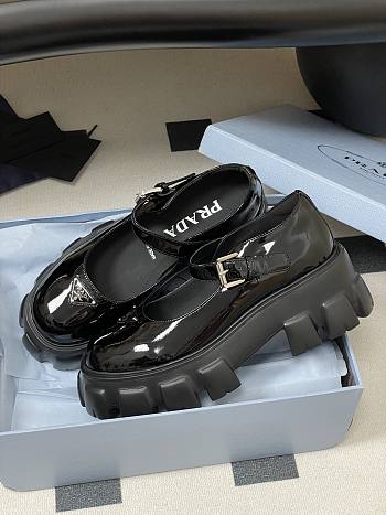 Prada Brushed Patent Leather Monolith Mary Janes Black