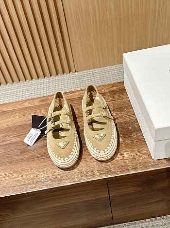 Prada Beige Nappa Leather And Raffia Ballerinas