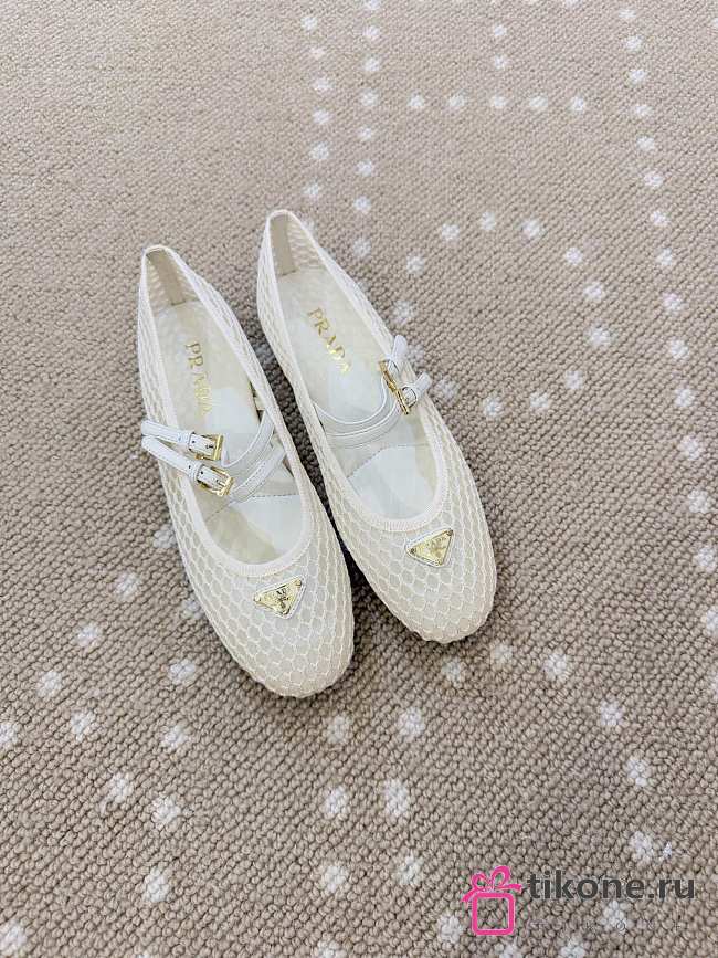 Prada Mesh Fabric Ballerinas Ivory 1F915N - 1