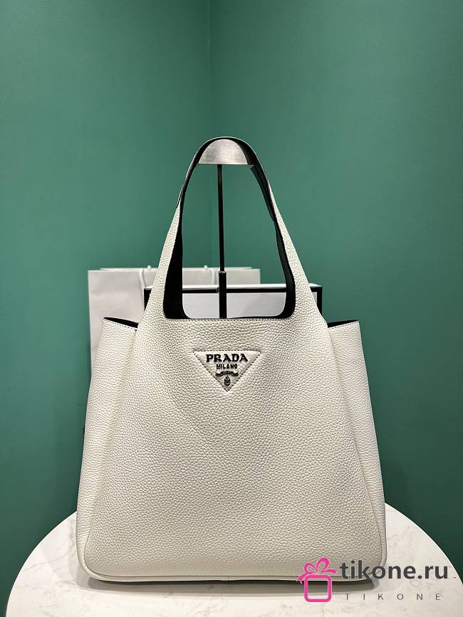 Prada Medium Leather Tote Bag White 1BG338 -32x27x14cm - 1