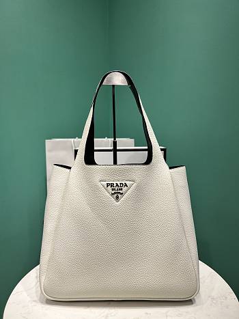 Prada Medium Leather Tote Bag White 1BG338 -32x27x14cm