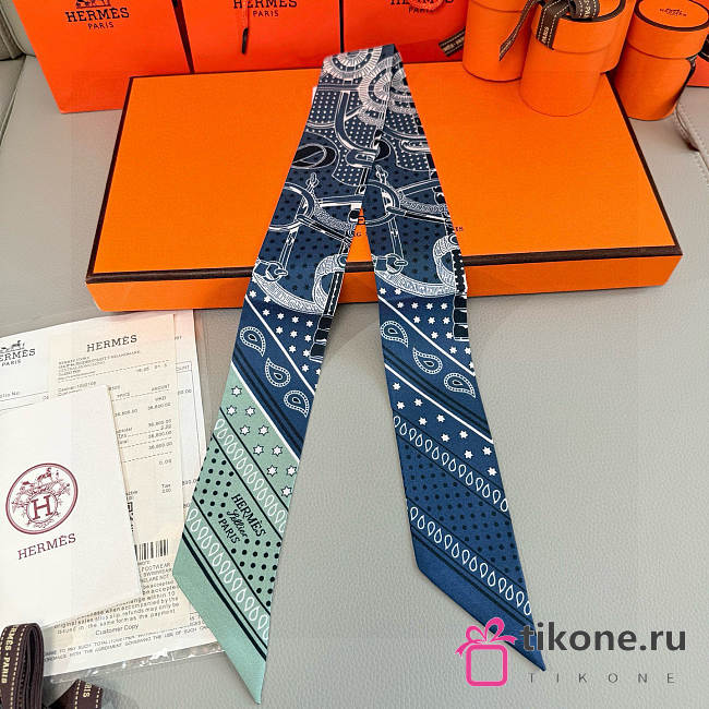 Hermes Eperon d'Or Bandana Twilly Blue - 5x86cm - 1