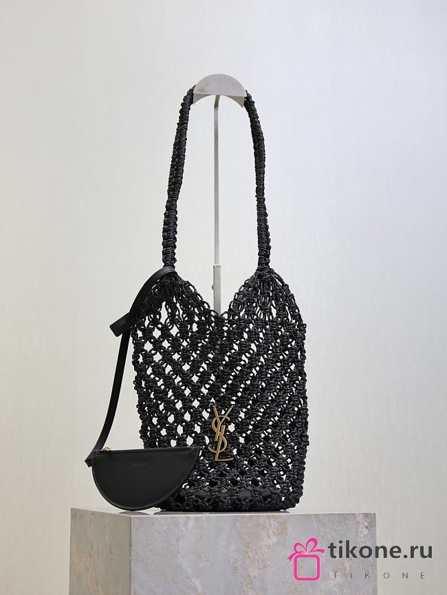 YSL Cassandre Large Tote in Crochet Black - 35x13x13cm - 1