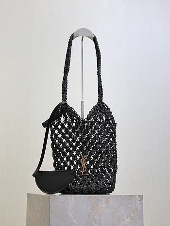 YSL Cassandre Large Tote in Crochet Black - 35x13x13cm
