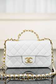 Chanel Mini Flap Bag with Top Handle Grained Shiny Calfskin & Gold Tone Metal White - 19.5x12x6.5cm - 1