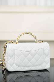 Chanel Mini Flap Bag with Top Handle Grained Shiny Calfskin & Gold Tone Metal White - 19.5x12x6.5cm - 3