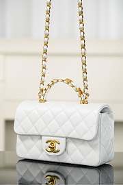 Chanel Mini Flap Bag with Top Handle Grained Shiny Calfskin & Gold Tone Metal White - 19.5x12x6.5cm - 4
