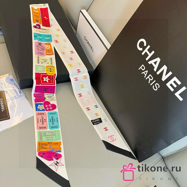 Chanel Silk Interlocking CC Logo Bandeau White - 6x20cm - 1