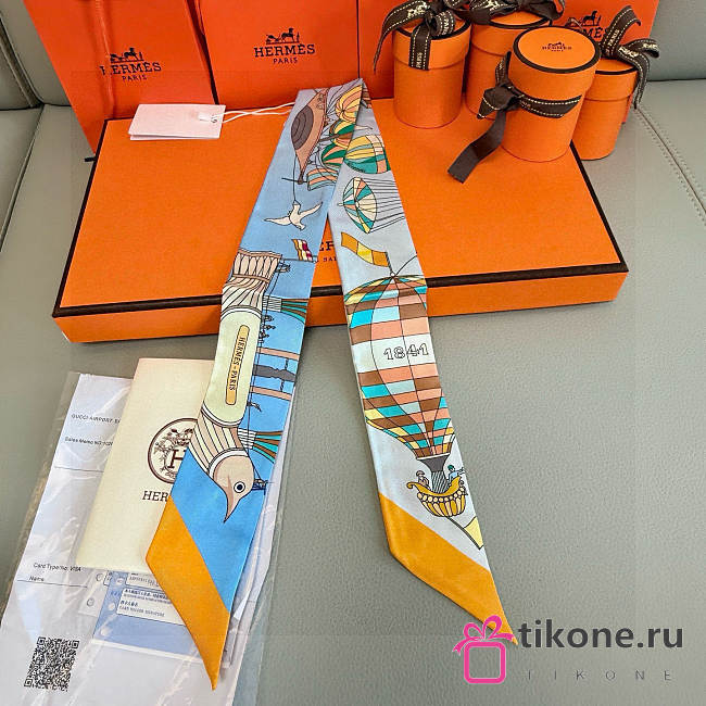 Hermes Silk Les Folies Du Ciel Twilly Yellow - 5x86cm - 1