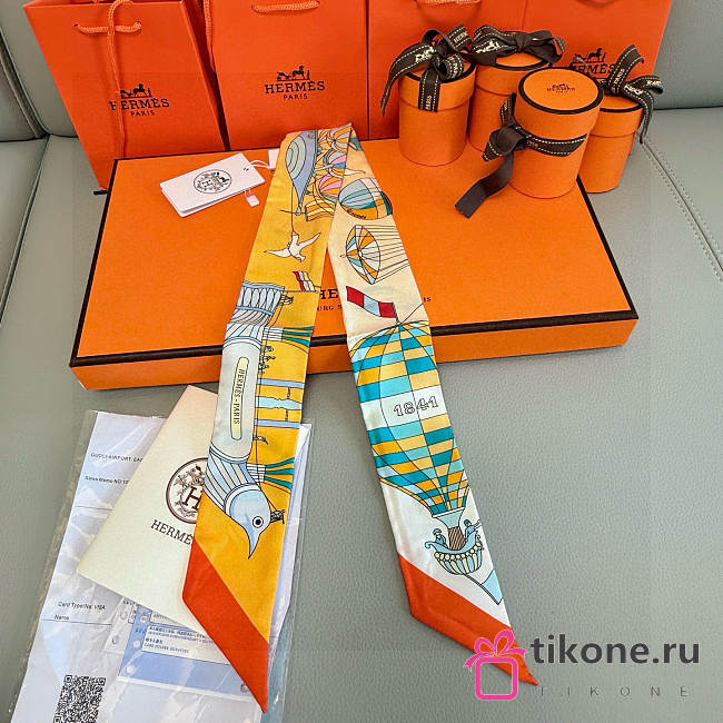 Hermes Silk Les Folies Du Ciel Twilly Orange - 5x86cm - 1