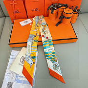 Hermes Silk Les Folies Du Ciel Twilly Orange - 5x86cm - 1