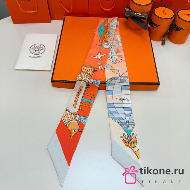 Hermes Silk Les Folies Du Ciel Twilly White- 5x86cm - 1