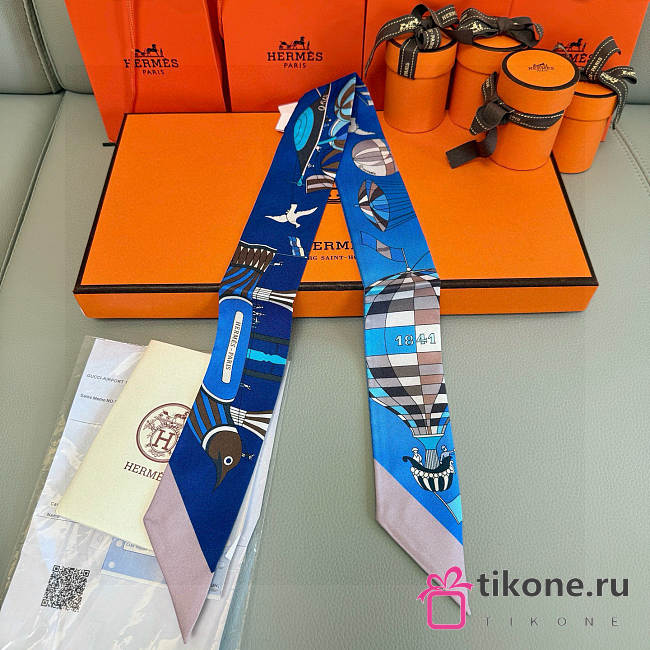 Hermes Silk Les Folies Du Ciel Twilly Blue - 5x86cm - 1
