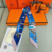 Hermes Silk Les Folies Du Ciel Twilly Blue - 5x86cm - 1