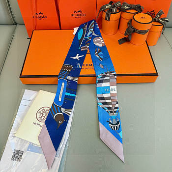 Hermes Silk Les Folies Du Ciel Twilly Blue - 5x86cm