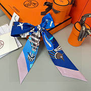 Hermes Silk Les Folies Du Ciel Twilly Blue - 5x86cm - 6