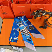 Hermes Silk Les Folies Du Ciel Twilly Blue - 5x86cm - 4