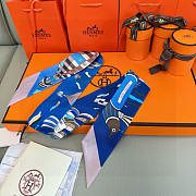 Hermes Silk Les Folies Du Ciel Twilly Blue - 5x86cm - 3