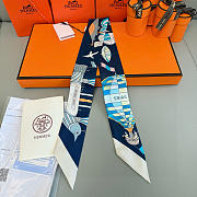 Hermes Silk Les Folies Du Ciel Twilly Navy - 5x86cm - 1
