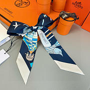 Hermes Silk Les Folies Du Ciel Twilly Navy - 5x86cm - 4
