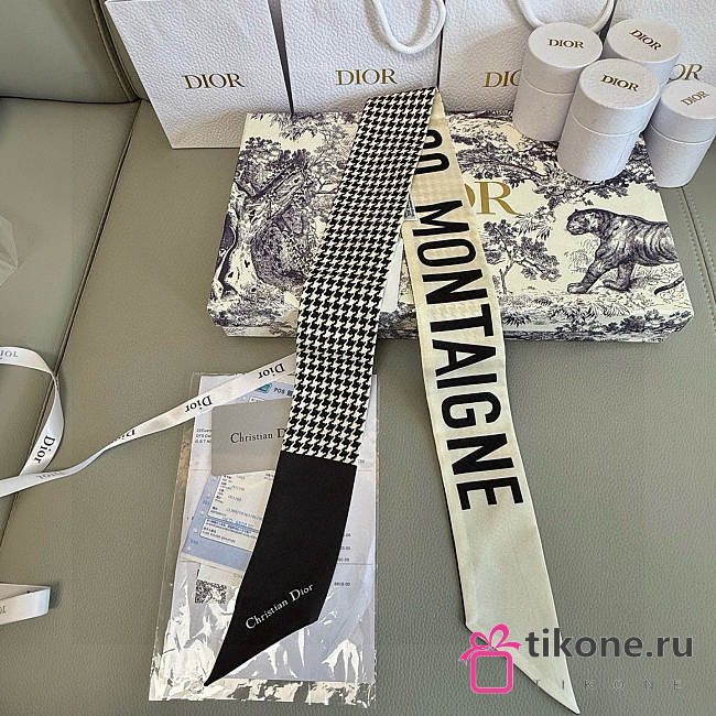 Dior Silk 30 Montaigne Mitzah Scarf Black White - 6x105cm - 1