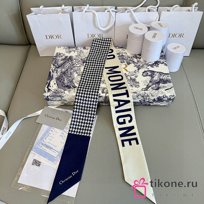 Dior Silk 30 Montaigne Mitzah Scarf Blue White - 6x105cm - 1