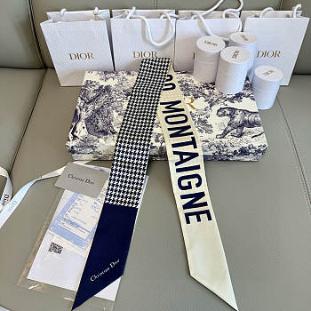 Dior Silk 30 Montaigne Mitzah Scarf Blue White - 6x105cm