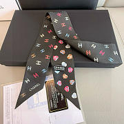 Chanel Silk Heart CC Slim Bandeau Scarf Black - 6x120cm - 5