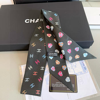 Chanel Silk Heart CC Slim Bandeau Scarf Black - 6x120cm