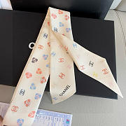Chanel Silk Heart CC Slim Bandeau Scarf White - 6x120cm - 1