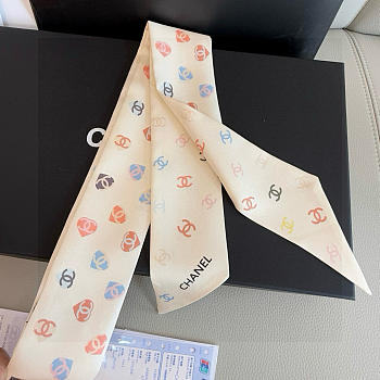 Chanel Silk Heart CC Slim Bandeau Scarf White - 6x120cm