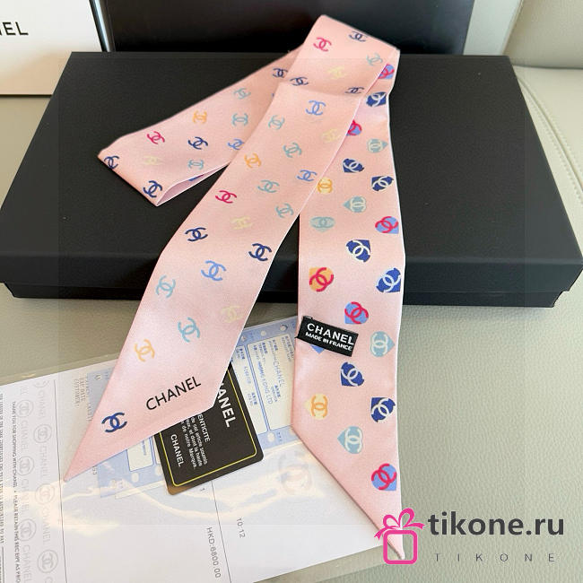 Chanel Silk Heart CC Slim Bandeau Scarf Light Pink - 6x120cm - 1