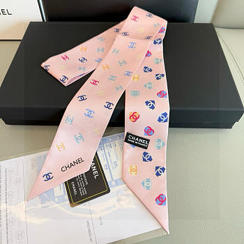 Chanel Silk Heart CC Slim Bandeau Scarf Light Pink - 6x120cm
