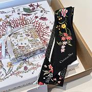Dior D-Floral Mitzah Scarf Deep Blue Multicolor Silk Twill Black - 6x108cm - 4