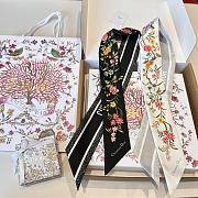 Dior D-Floral Mitzah Scarf Deep Blue Multicolor Silk Twill Black - 6x108cm - 3