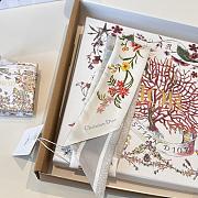 Dior D-Floral Mitzah Scarf Deep Blue Multicolor Silk Twill White - 6x108cm - 3