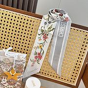 Dior D-Floral Mitzah Scarf Deep Blue Multicolor Silk Twill White - 6x108cm - 2