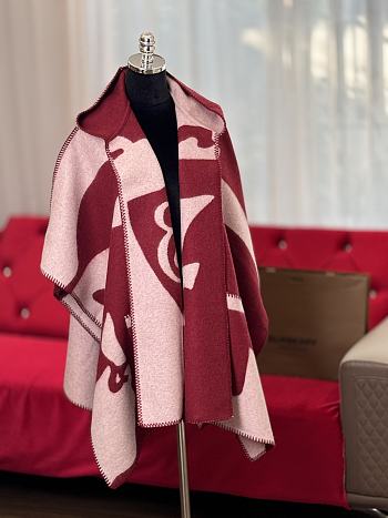 Burberry EKD-motif Hooded Wool Cape Red - 176x120cm